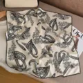 Classic paisley square scarf in black and white, elegant silk wool blend for women. - Off-White Vintage (Two-Sided Same Color)