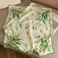 Women silk wool square scarf elegant botanical print lily of the valley neckerchief chic accessory - Cyan Branch Lily of the Valley (Double-Sided Same Color) / 65*65cm