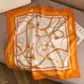 Classic silk wool square scarf 65cm luxury chain pattern elegant neck accessory for women. - Deep Orange Harness (Double-Sided Same Color) / 65*65cm