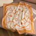 Women Silk Scarf Square Chain Belt Print Fashion Neck Scarf Elegant Head Scarf - Light Orange Harness (Double-Sided Same Color) / 65*65cm