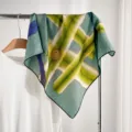 Classic 65cm square scarf with abstract green and blue plaid pattern for women daily wear. - Cyan Glaze Grid Painting (Double-Sided Same Color) / 65*65cm
