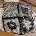 Classic paisley silk wool square scarf 65cm, black and white double sided fashion neckerchief. - Forest Black and White (Double-Sided Same Color) / 65*65cm