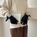 Koreanische INS süße Buchstaben-Patch Schleife Strickhandschuhe, warm winddicht Winter. - 28*9cm / Schwarz