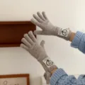 Gemütliche Strickhandschuhe mit süßem Aufnäher und Schleife, warme Winter-Touchscreen-Handschuhe. - 28*9cm / Grau