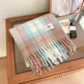 Cozy autumn winter plaid scarf warm oversized vintage british style fringed neck warmer - Blue And Coffee Plaid