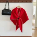 Roter Herbst Winter dicker warmer Strick Schal Umhang mit feiner Kontrastnaht fur Damen - Rot
