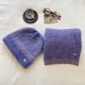 Invierno estilo coreano tejido mezcla de lana color sólido gorro cálido y bufanda conjunto - Púrpura