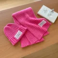 Pink knitted beanie and scarf set with lace patch, warm winter hat and winter neck scarf. - Rose Red Two-Piece Set (Hat + Scarf)