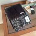 Elegant black grey gradient tassel wool blend winter warm fashion cozy scarf for women. - 28x190cm / Black