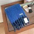 Blue plush winter warm knitted tassel scarf for women elegant cold weather daily wear - 28x190cm / Dark Blue