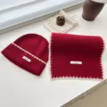 Red knit hat and scarf set for women, cozy winter warm knitted beanie and neck warmer set. - Red