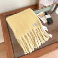 Cozy winter yellow fringe scarf women warm soft cashmere feel elegant autumn wrap shawl. - 28x190cm / Light Yellow