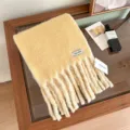 Yellow wool blend winter scarf for women, cozy warm fringed neck wrap shawl, soft stylish. - 28x190cm / Goose Yellow