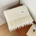 Weißer Fransen Plüschschal Winter warm Damen einfarbig kuschelig weicher Halswärmer - Beige