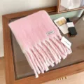 Pink fluffy winter tassel scarf, cozy knit warm neck wrap for women cold weather fashion style. - 28x190cm / Pink