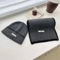 Korean style winter warm knit beanie and scarf set for women, cozy and stylish daily wear. - Dark Gray