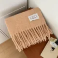 Einfarbiger Fransenschal für Damen, warme kuschelige Winterschal Strickschal mit Spitzendetail. - Khaki