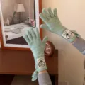 Light green knitted touch screen gloves with cute letter patch and sweet side bows. - 28*9cm / Fluorescent Green