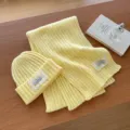 Cozy yellow knitted hat and scarf set with lace patch, perfect for autumn and winter warmth. - Yellow Two-Piece Set (Hat + Scarf)