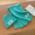Teal knit beanie and scarf set for women with cute lace label winter warm accessory - Tiffany Blue Two-Piece Set (Hat + Scarf)