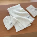 Cozy white knitted hat and scarf set with delicate lace tags for winter warmth and stylish daily wear. - White Two-Piece Set (Hat + Scarf)