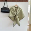 Green textured cape, stylish winter shawl with brown trim and buckle for women variant - Fluorescent Green