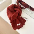 Dunkelroter 100% Wolle dicker Zopfstrick Winterschal fuer Damen warmer Halsschal - Ziegelrot