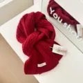 Winter women's red 100% wool cable knit scarf cozy warm thick neck wrap stylish accessory - True Red