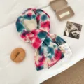 Korean fashion tie-dye 100% wool knitted scarf for women, cozy winter warm neck wrap accessory. - Cyan Red Ink Splash / 20*160cm
