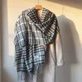Women winter warm plaid tassel scarf classic fashion autumn cozy wrap shawl accessory - Blue