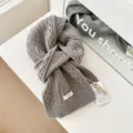 Grey cable knit wool scarf for women, cozy winter warm neck wrap, elegant fashion accessory. - Monet Colors