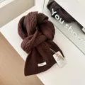 Cozy 100% wool winter scarf for women, classic cable knit design, warm and stylish daily wear. - Coffee