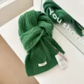 Green Solid Knitted Wool Scarf Winter Warm Cozy Cable Knit Neck Warmer for Women - Green