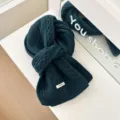 Dark green 100% wool knitted scarf for women, stylish winter warm neck wrap winter fashion. - Dark Green