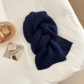 Σκούρο μπλε πλετό κασκόλ γυναικείο, ζεστός χειμερινός λαιμός με όμορφη πλεκτή υφή. - Ναυτικό μπλε