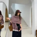Stylish women's imitation cashmere fringe scarf, warm and cozy winter shawl for daily wear. - Camouflage Tweed Style - Purple