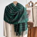 Classic green plaid winter scarf with fringe warm imitation cashmere shawl for women. - 200cm / Grass Green