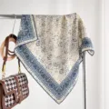 Classic blue paisley print silk wool square scarf, elegant 65cm neck accessory for women. - Cyan Glaze Flower Shadow (Double-Sided Same Color) / 65*65cm