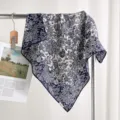 Blue paisley silk wool square scarf 65cm, elegant double-sided neck wrap for women. - Night Floral Realm (Single-Sided)