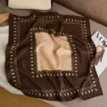 Classic silk wool square scarf 65cm women fashion vintage print neck wrap warm elegant. - Brown Coffee Star Pattern