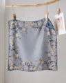 Grey silk wool square scarf with elegant floral and bird pattern, stylish winter accessory. - Spring Flying Bird Blue