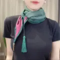 Nieuwe tweekleurige zijden sjaal in Chinese stijl met kwastje hanger voor dames. - Eén maat / Groen Fuchsia