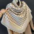 Écharpe carrée épaisse en imitation cachemire avec motif pied-de-poule classique et franges. - Khaki Pied-de-poule