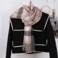 Classic plaid imitation cashmere winter warm tassel scarf for women versatile fashion neck wrap - Khaki