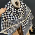 Klassieke houndstooth dikke warme kasjmier-look kwast sjaal sjaal winter mode accessoire. - Marineblauw pied-de-poule