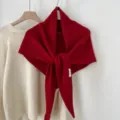 Herfst winter 100% wol rode driehoekige sjaal omslagdoek warme effen gebreide sjaal - Rood