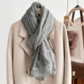 Grey lace trim scarf winter soft elegant neck warmer detailed close up stylish apparel accessory - Light Gray