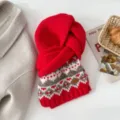 Winter warm thickened knitted Fair Isle jacquard scarf for women, retro cozy style. - Red