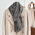 Vrouwen winter donkergrijs geplooide glans sjaal, dik zacht warm katoen linnen lange omslagdoek. - Grijs