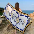 Women silk scarf beach shawl summer sunscreen wrap floral print fashion vacation accessory - 24